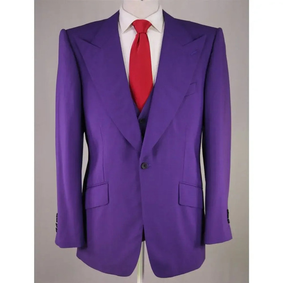 Edward Sexton Bespoke Custom Made for Adam Lambert Purple 3-Piece Suit 42L - Picture 4 of 14